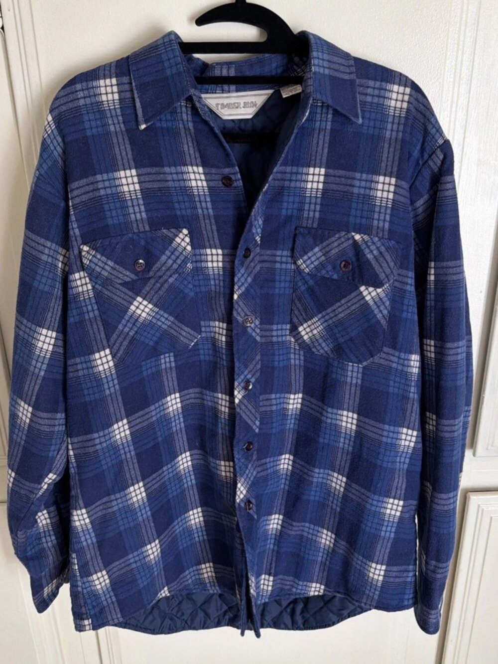 VTG TIMBER RUN Shirt Jacket Blue Plaid Flannel Quilted Lined Outdoor Men’s Large